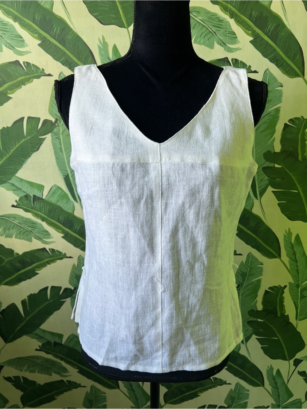 Company Ellen Tracy Linen V-Neck Tank Top Women 6‎ White NWT
